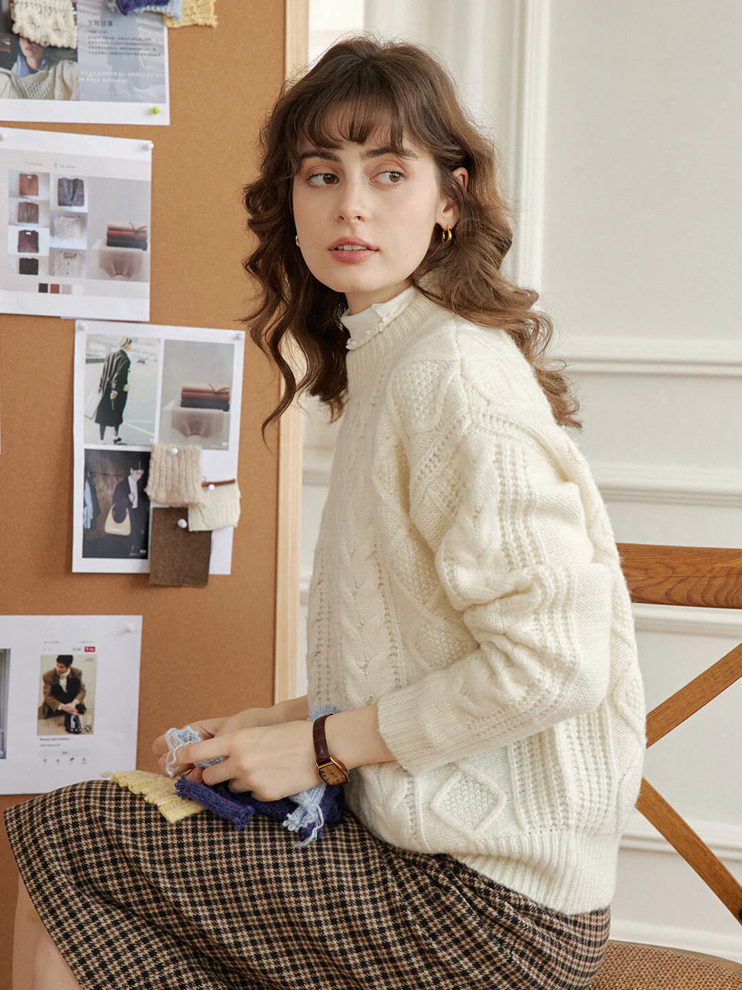 Cable White Irish Knit Wool Sweater